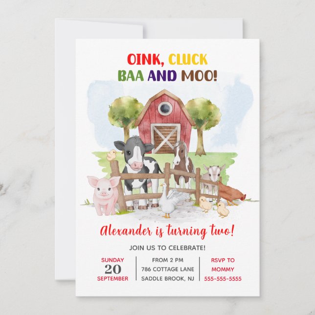 Convite Crianças-garagem de animais segundos aniversários (Frente)