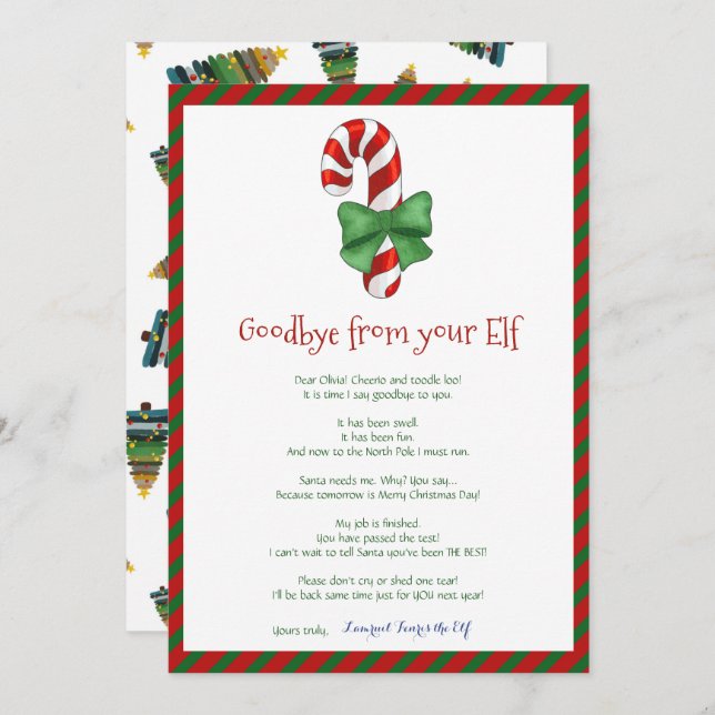 Convite Crianças Garota de Natal Elf - Carta de Adeus (Frente/Verso)