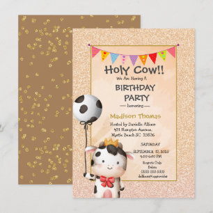 Convite Crianças Garotas de Vaca Corta Festa de aniversá