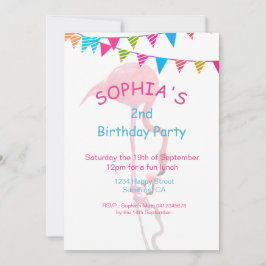 Convite Crianças Gatas Rosa Azul Flamingo Beach Birhtday