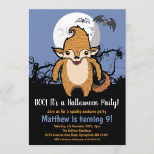 Convite Crianças Halloween Werewolf Cheia Lua Aniversári