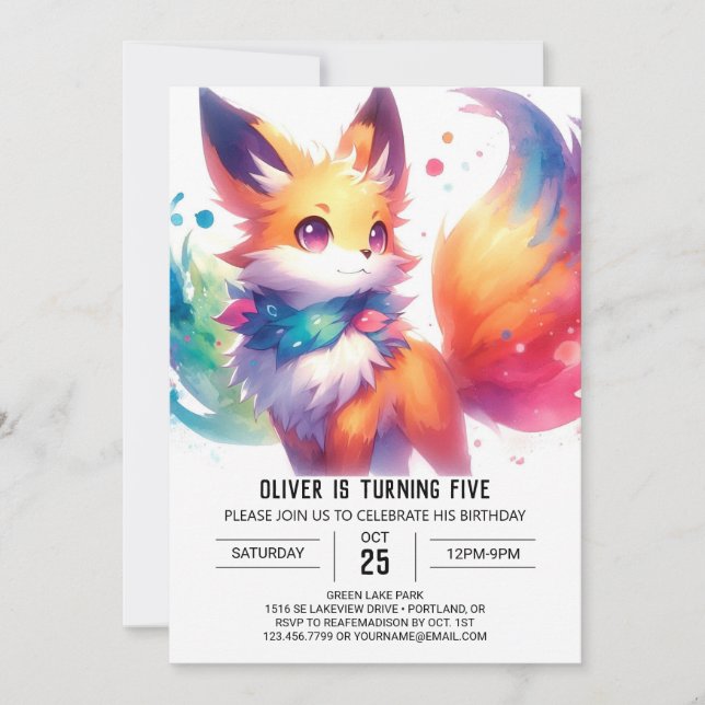 Convite Crianças Jovens Fox Birthday (Frente)