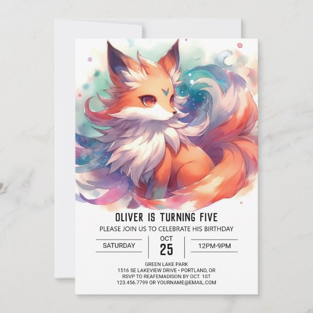 Convite Crianças Jovens Fox Birthday (Frente)