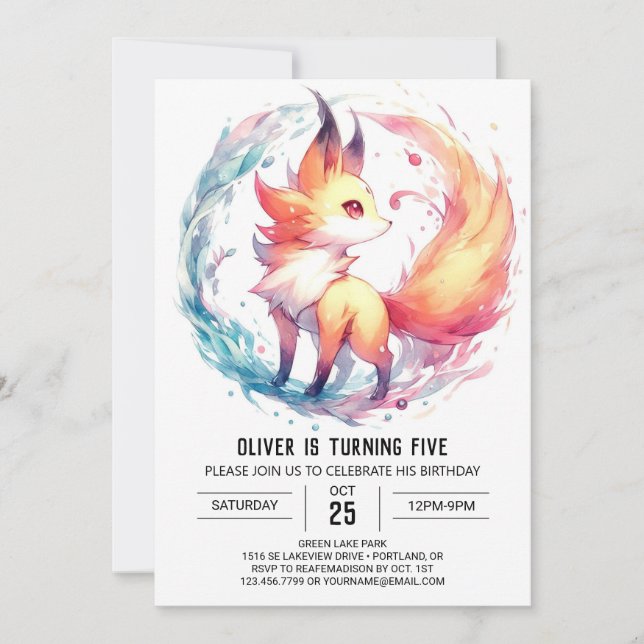 Convite Crianças Jovens Fox Birthday (Frente)