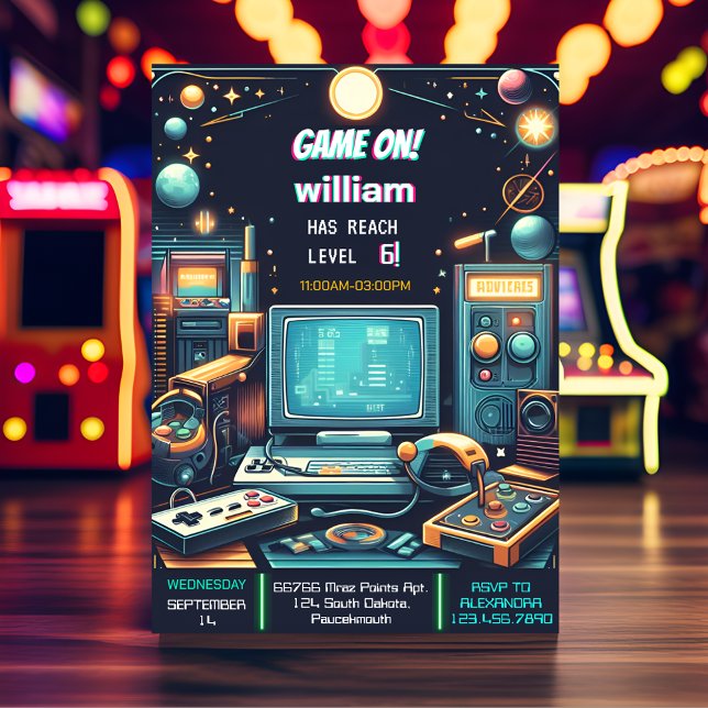 Convite Crianças Legal do Key Fun Boy Gaming Nível Superio (Criador carregado)