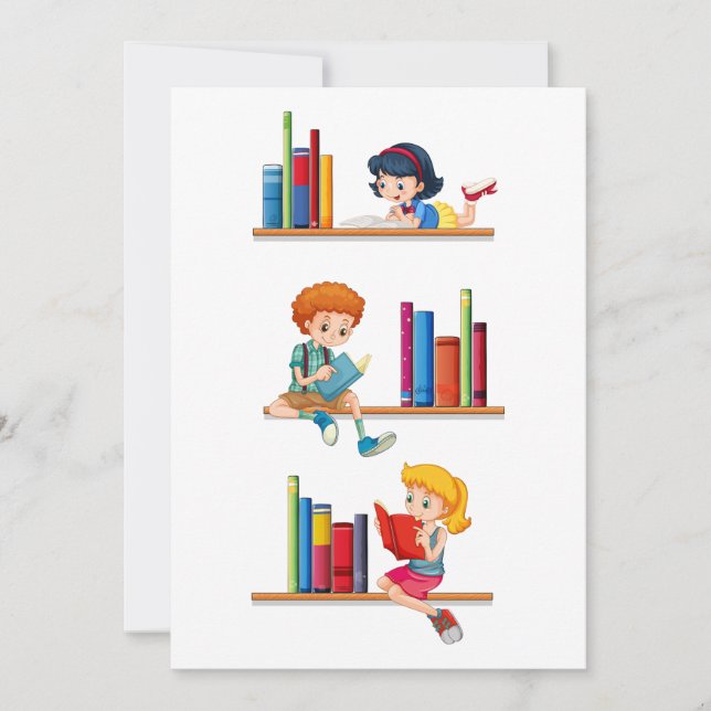 Convite Crianças Lendo Livros na Prateleira (Frente)