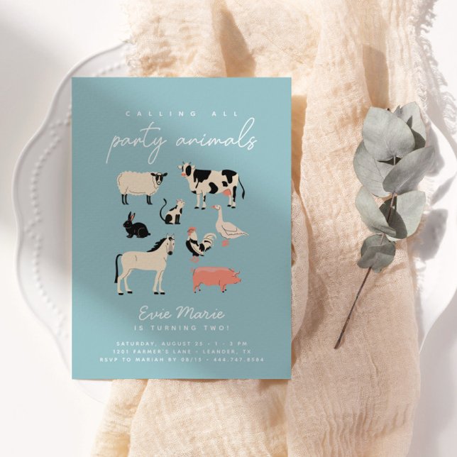 Convite Crianças Modernas - Animais de Festa | Aniversário (Simple, modern and totally fun! Celebrate your little kid in style with this adorable invitation.)
