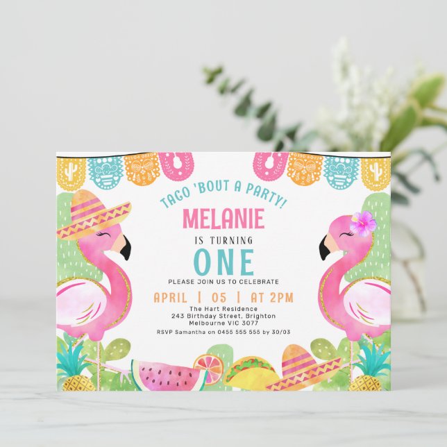 Convite Crianças multicoloridas Taco sobre um aniversário  (Em pé/Frente)
