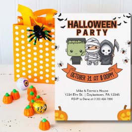 Convite Crianças no Halloween Frankenstein Múmia Ceifador