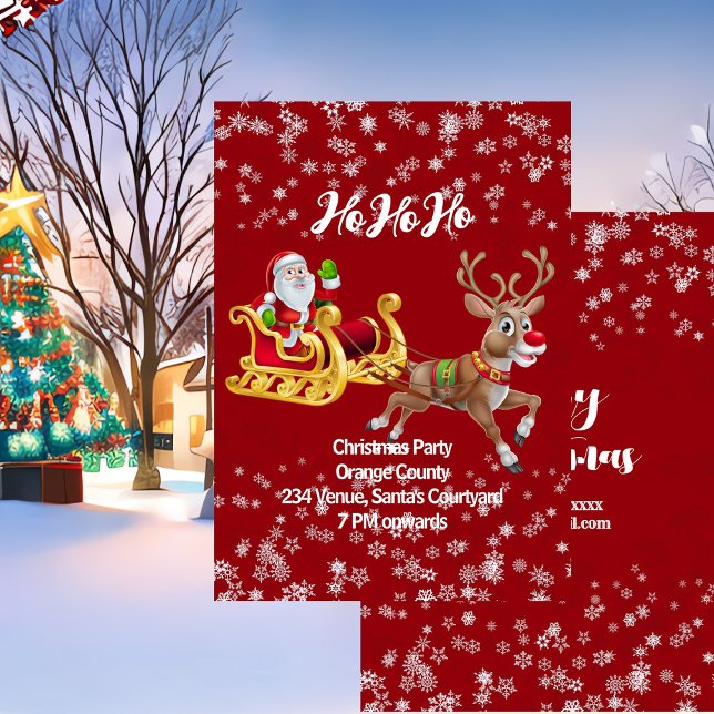 Convite Crianças Papais noeis Festa de Natal Reindeer Snow (Kids Santa Christmas Party Reindeer Snowflake Red Invitation)