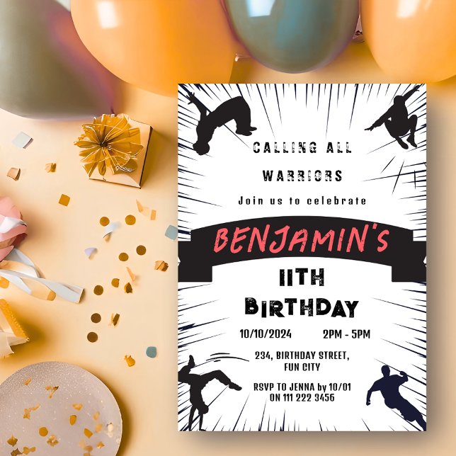 Convite Crianças Parkour Obstacle Course Party Aniversário (Kids Parkour Obstacle Course Party Birthday Invitation)