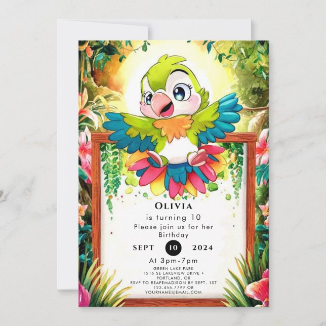 Convite Crianças - Parrot Bonito Aniversário (Frente)
