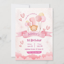 Convite Crianças Pastel Cor-de-Rosa primeiro aniversario C