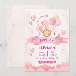 Convite Crianças Pastel Cor-de-Rosa primeiro aniversario C