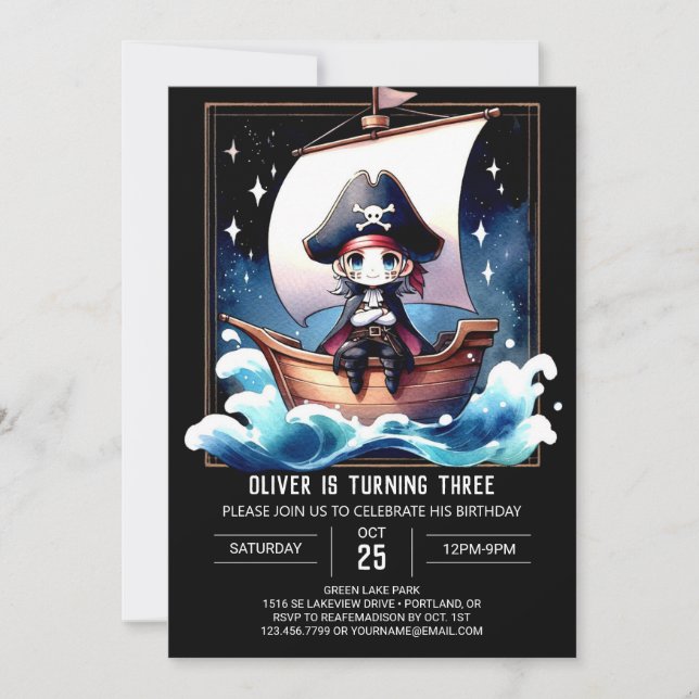 Convite Crianças Pastel Pirata Aniversário (Frente)