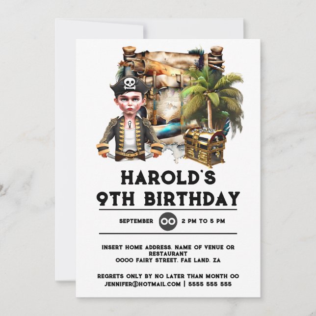 Convite Crianças piratas tema aniversário tesouro garotos (Frente)
