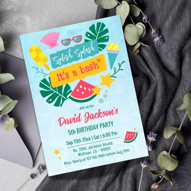 Convite Crianças, piscina de festas de praia tropical (Criador carregado)