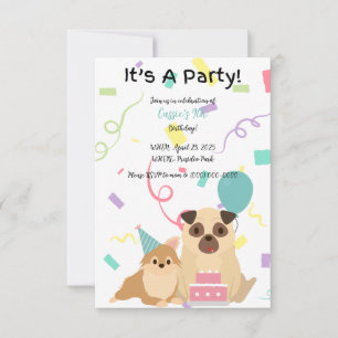 Convite Crianças Pug Dog Aniversário