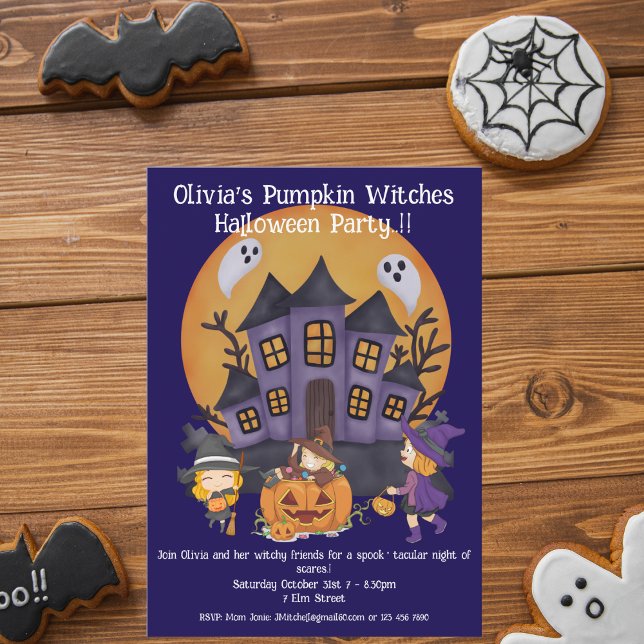 Convite Crianças Pumpkin Bruxas Festa de Halloween (Pumpkin Witches Halloween Party Invite)