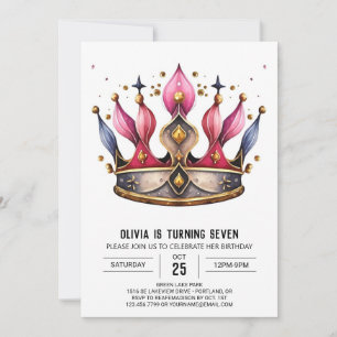 Convite Crianças Rosa Princesa Coroa Aniversário