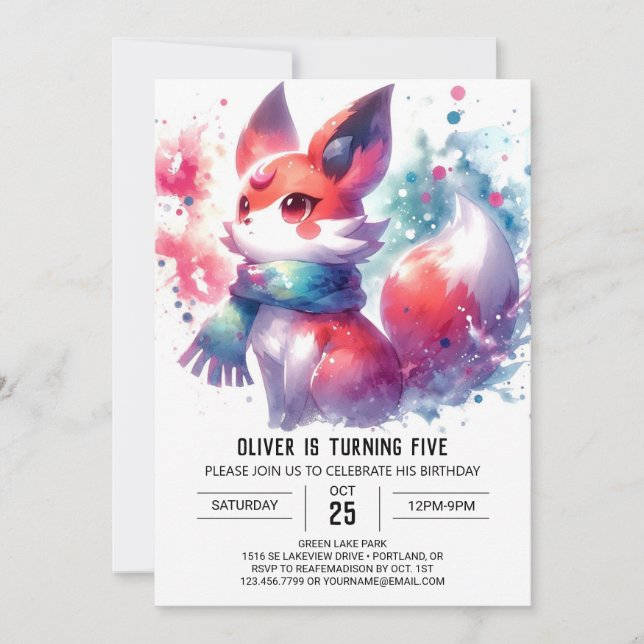 Convite Crianças Russas Fox Birthday (Frente)