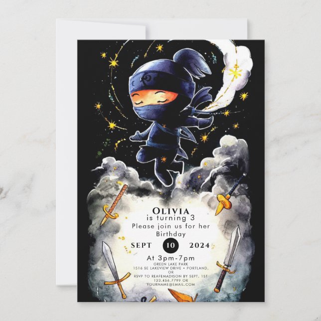 Convite Crianças Simples Ninja Birthday (Frente)