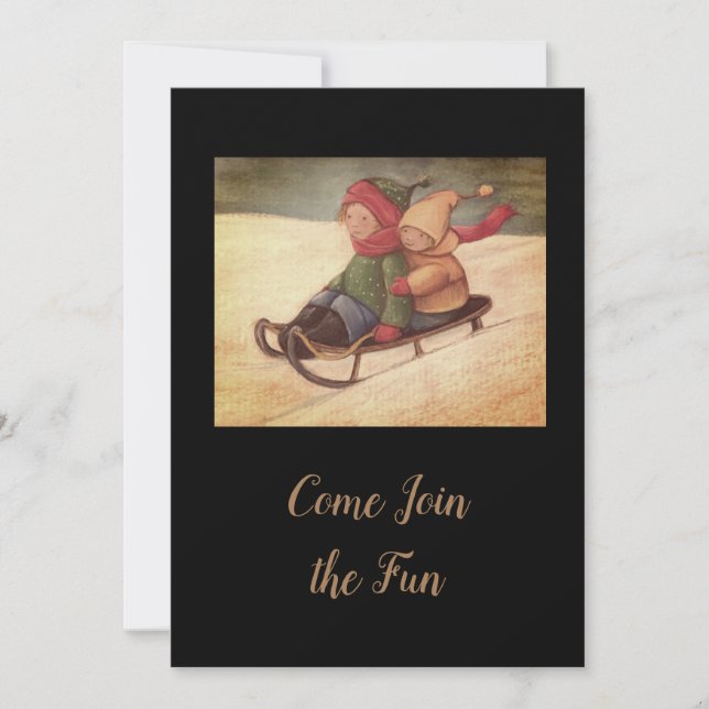 Convite Crianças trenó na neve (Frente)