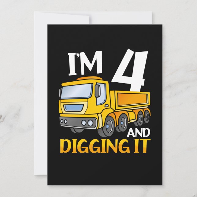 Convite Crianças Três 4 anos 4º Aniversário Construção Men (Frente)