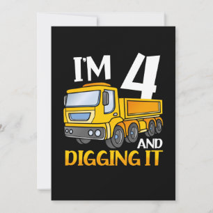 Convite Crianças Três 4 anos 4º Aniversário Construção Men