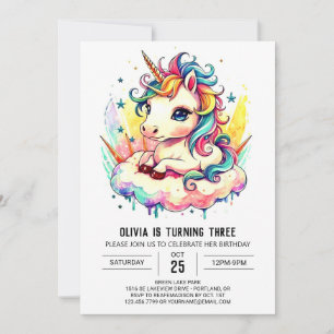 Convite Crianças Unicorn Birthday Whimsy