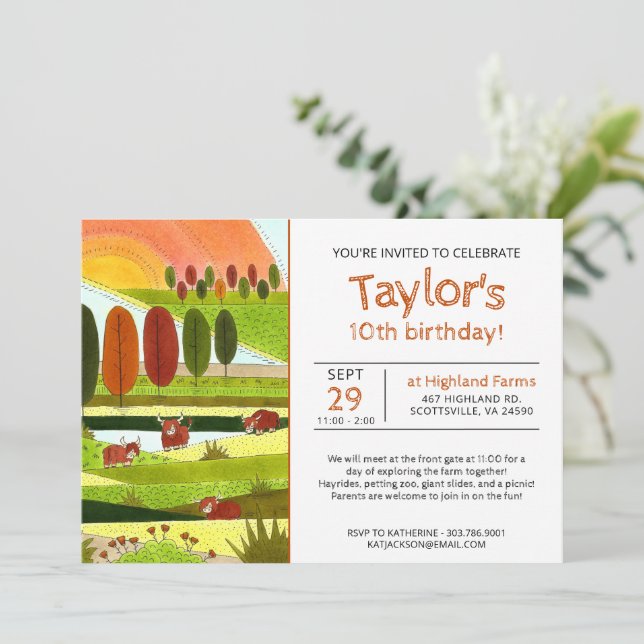 Convite Crianças Vacas do Planalto Querem Festa de anivers (Em pé/Frente)