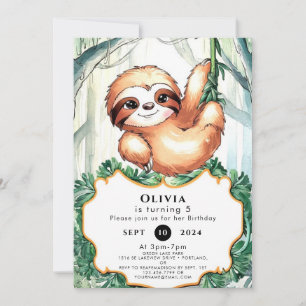 Convite Crianças Whimsical Sloth Aniversário