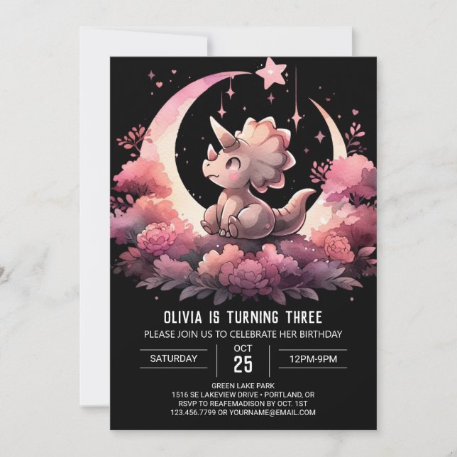 Convite Crianças Whimsso Triceratops Aniversário (Frente)