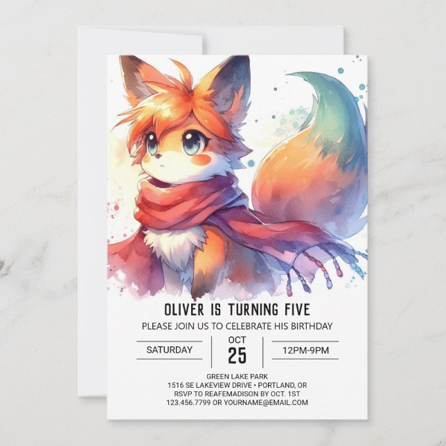 Convite Crianças Woodland Fox Birthday (Frente)