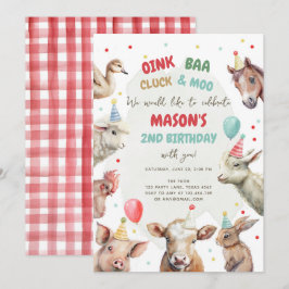 Convite Criatividade Animais Red Gingham Barnyard Birthday
