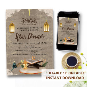 Convite Criativo 3D Corão e Lanterna Ramadan Iftar