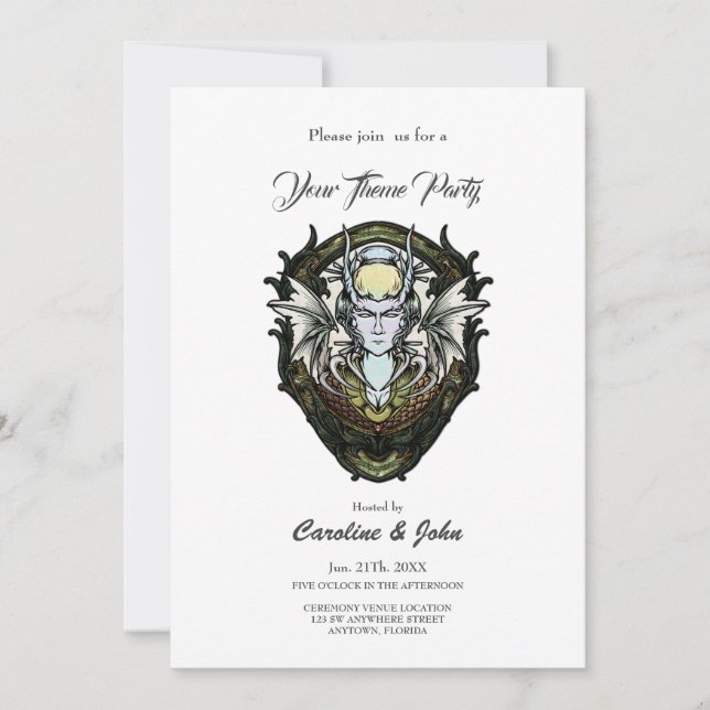 Convite Criatura de fantasia escura com asas. (Frente)