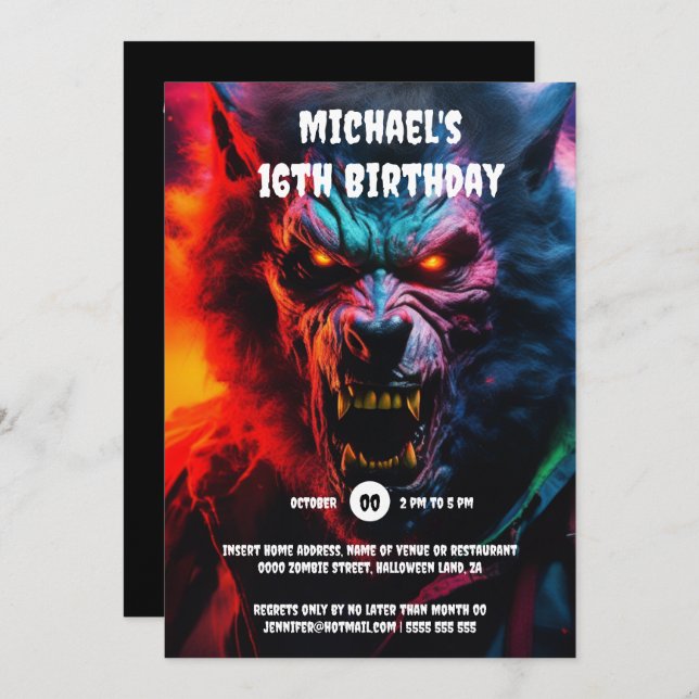 Convite Criaturas assustadoras do lobisomem adultos do hal (Frente/Verso)