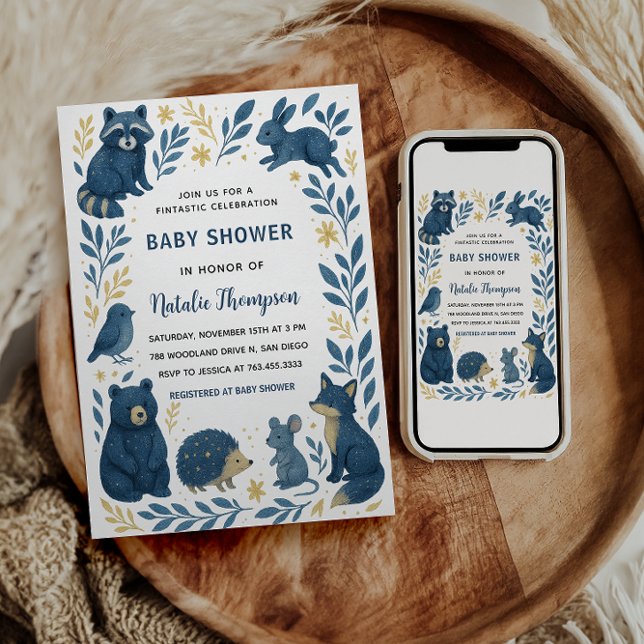 Convite Criaturas Florestais Fofas | Chás de Bebê Rústicos (Cute Woodland Creatures |Rustic Forest Baby Shower Invitation
)