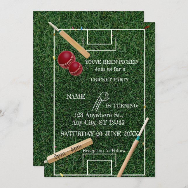 Convite Cricket Birthday Party Sports Invitation (Frente/Verso)