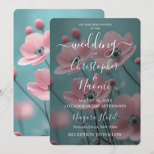 Convite Crie Seu Próprio Casamento de Flores Rosa Pastel e (Frente/Verso)
