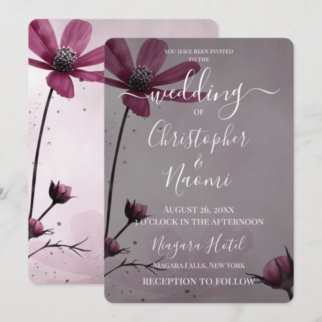 Convite Crie Seu Próprio Casamento de Flores Rosa Simples (Frente/Verso)