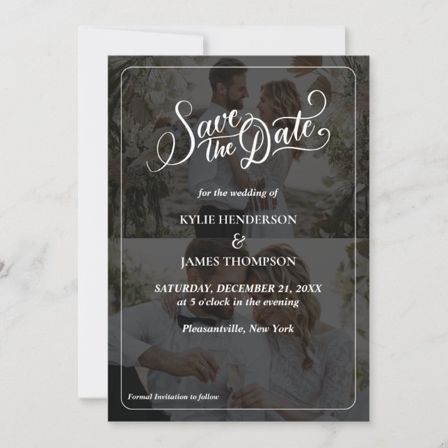 Convite Crie seu próprio colagem de 2 fotos Save The Date (Frente)