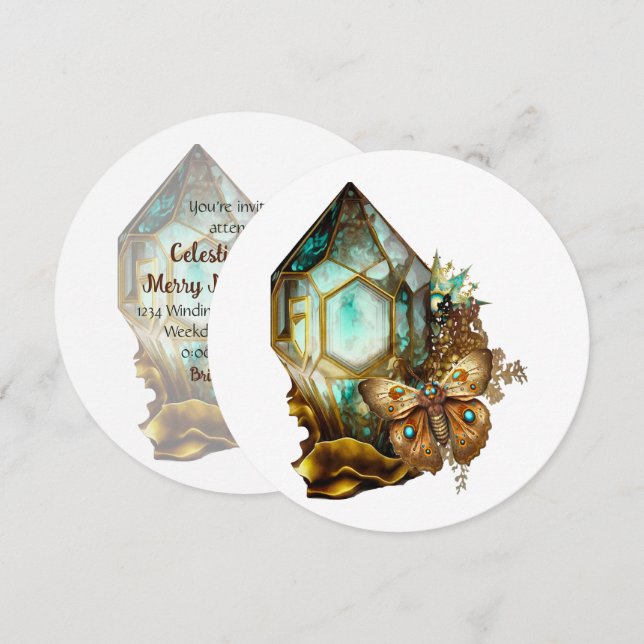 Convite Crie Seu Próprio Cristal De Borboleta Steampunk (Frente/Verso)