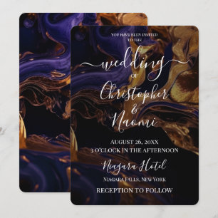Convite Crie seu próprio Indigo Escuro Roxo Dourado Marble