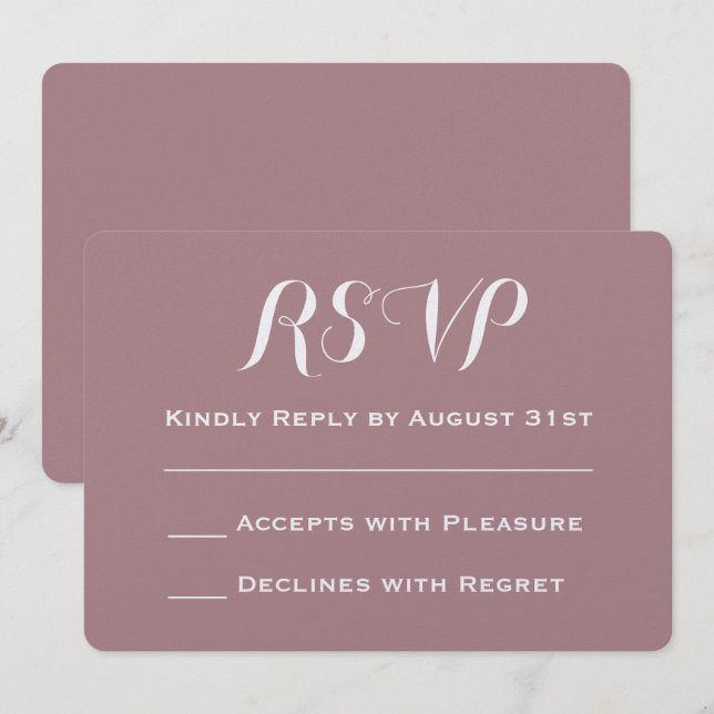 Convite Crie Seu Próprio RSVP de Casamento em Rosa Empoeir (Frente/Verso)