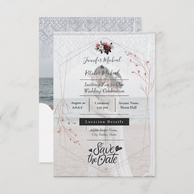 Convite Crie sua própria caligrafia minimalista com 2 foto (Frente/Verso)