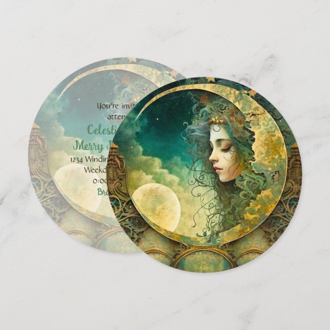 Convite Crie Sua Própria Criança Vitoriana Steampunk Moon (Frente/Verso)