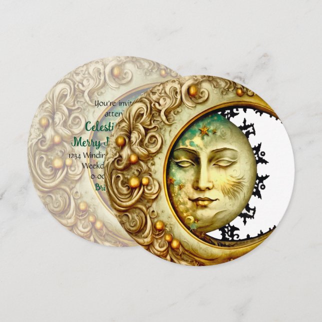 Convite Crie Sua Própria Lua Vitoriana Crescente Steampunk (Frente/Verso)