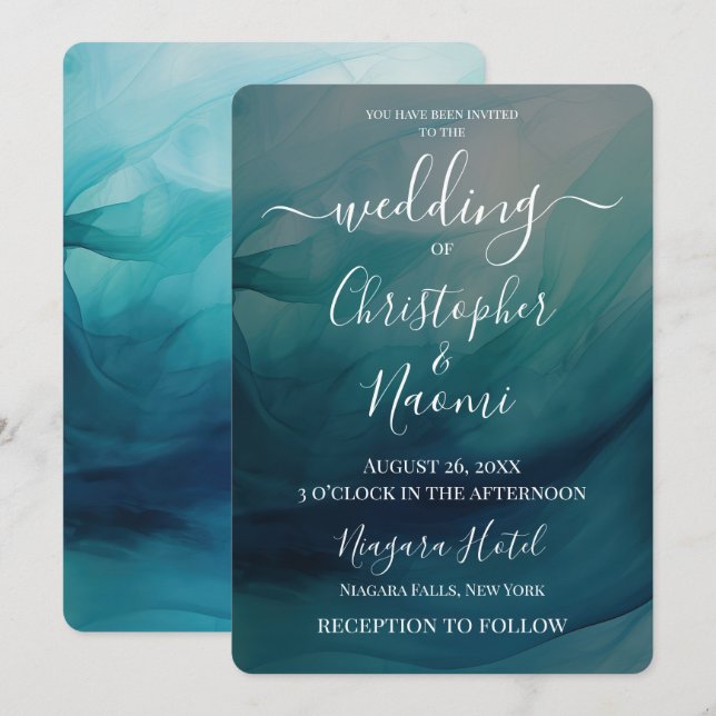 Convite Crie Suas Próprias Ondas de Aquarela Casamento (Frente/Verso)